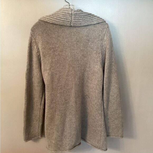 SOFT SURROUNDINGS SIZE XL GREY COUNTRY WEEKEND LEATHER BELTED CARDIGAN SWEATER - Picture 3 of 8